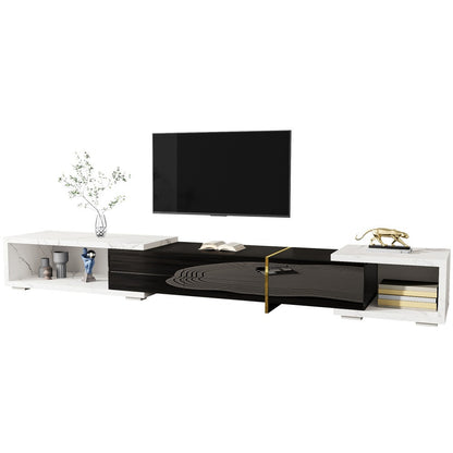 Modern Tv-Meubel – Tv-Kast – Mediameubel – Tv-Dressoir – Entertainmentmeubel – Verstelbare Lengte 140-260 Cm – Draaifunctie Met Witte Marmeroptiek