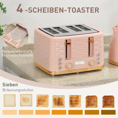 Ontbijtpakket Waterkoker – Broodrooster – Toaster – Kettle – 2-in-1 Set – Roze – 7 Bruiningsstanden – Ontdooien en Opwarmen