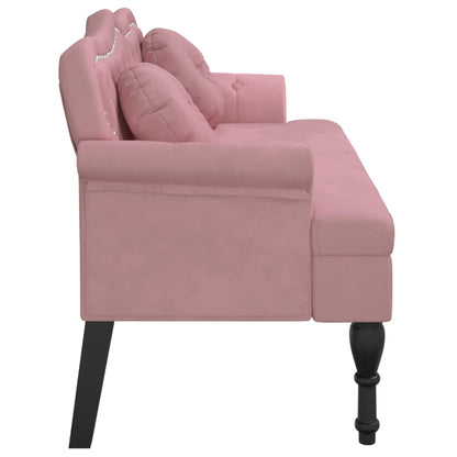 Halbank – Schoenenbank – Zitbank – Bankje – Opbergbank – Velours Roze – Stevig Multiplex Frame – Massief Rubberwood Poten