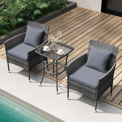Tuinmeubelset – Tuinset – Tuinlounge – Balkonset – Loungeset – Poly Rattan – Glazen Tafel – Inclusief Kussens – Weerbestendig – Compact Design