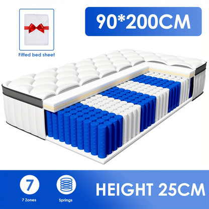 Authmic Mattress with 7-zone Firmness Levels H2 And H3, Individually Pocketed Spring Mattress with Memory Foam, Breathable And Ergonomically Designed Spring Core Mattress.
