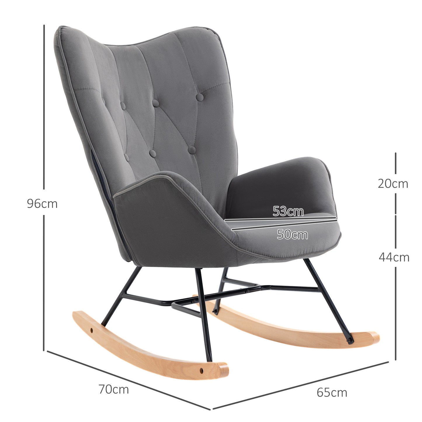 Schommelstoel – Schommelstoel Met Bekleding – Relaxstoel – Loungestoel – Houten Frame – Donkergrijs Met Fluweel – Robuust Tot 150 Kg – Handmatig Zonder Elektriciteit