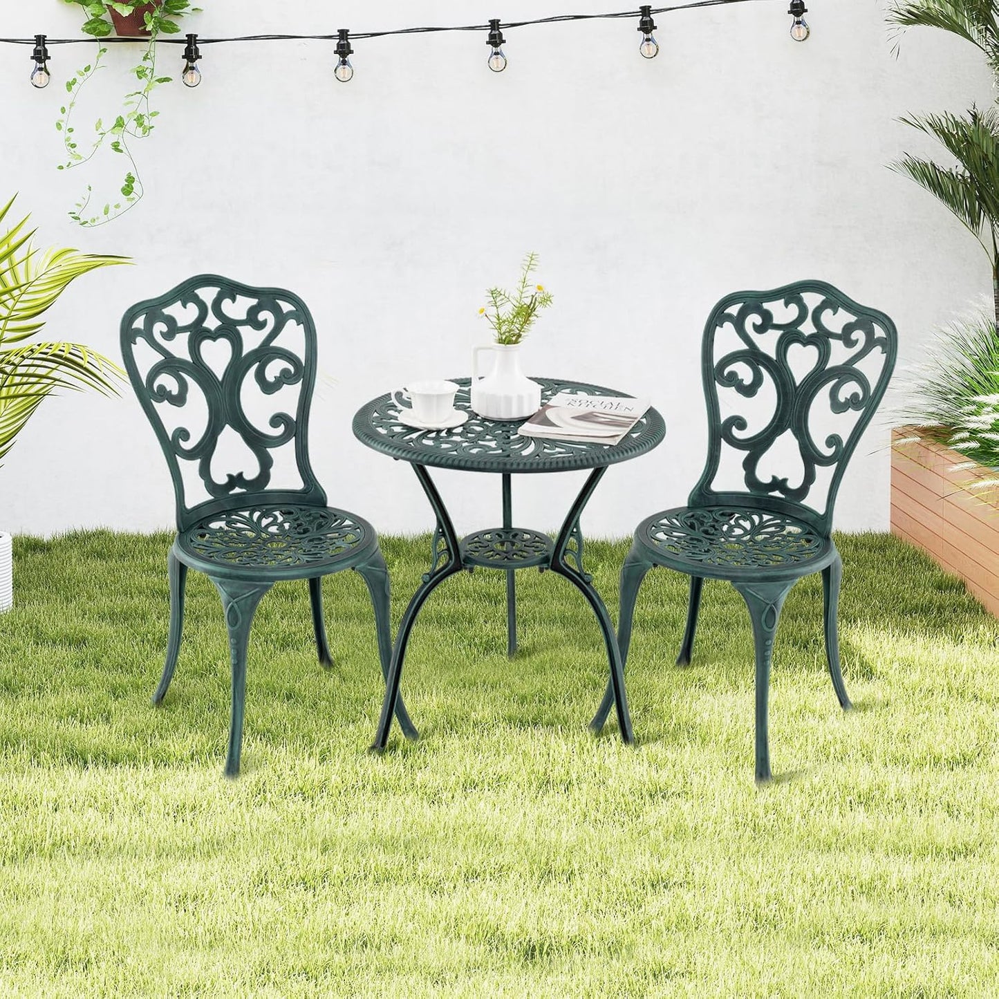 3-delige Bistro Set – Tuinset – Balkonset – Buitenmeubel – Terras Meubilair – Gegoten Aluminium – Weerbestendig Met Parasolgat