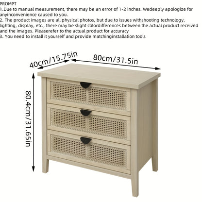 Nachtkastje – Bijzettafel – Wandkast – Ladekast – Slaapkamerkast – Massief Hout – 3 Lades Geperforeerd – 69 cm Hoog – 90 Liter Opbergruimte – Vrijstaand