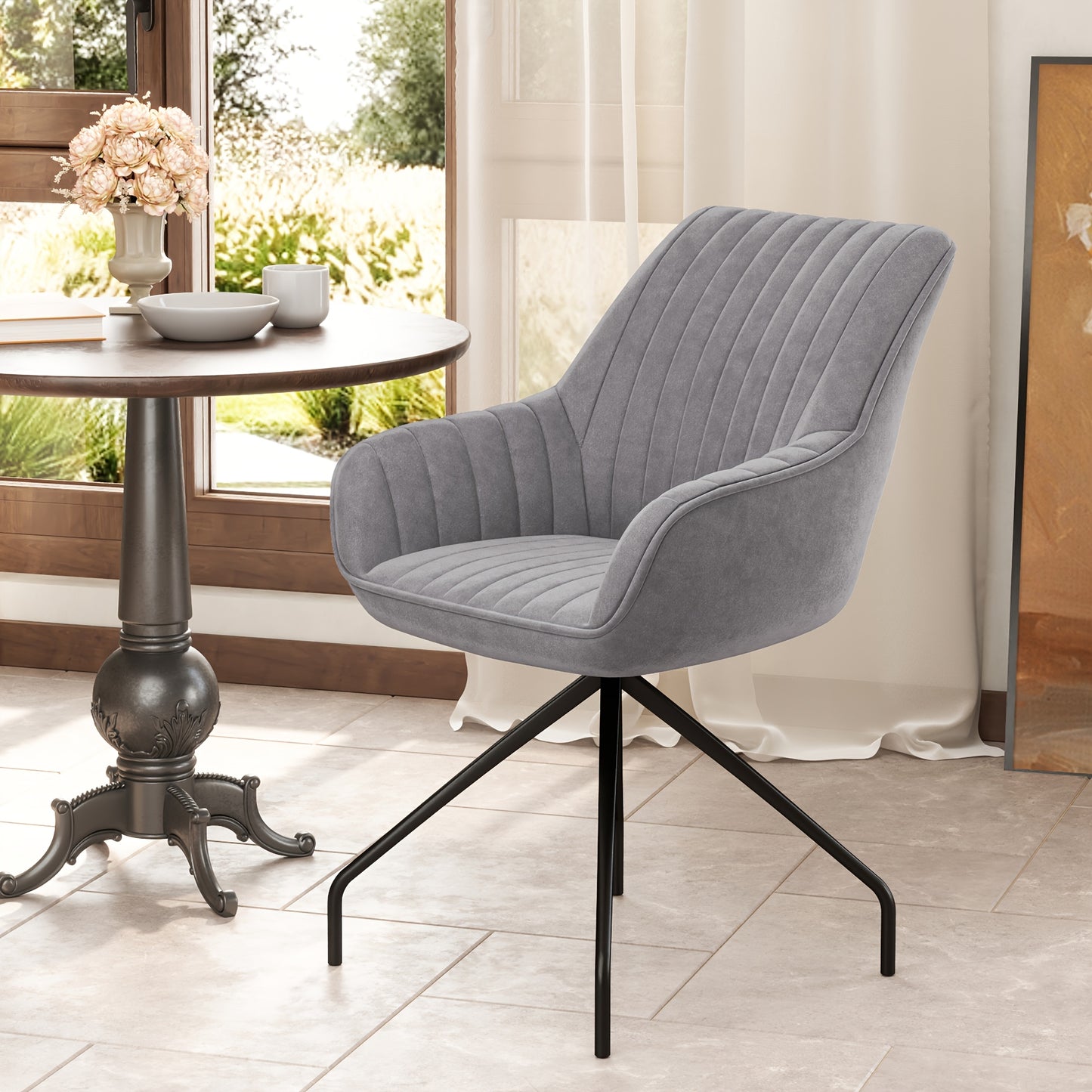 Draaifauteuil – Fauteuil – Lounge Stoel – Draaistoel – Relaxstoel – Velvetlook Stoffering – Met Armleuningen – 360 Graden Draaibaar – Stevig Metalen Onderstel