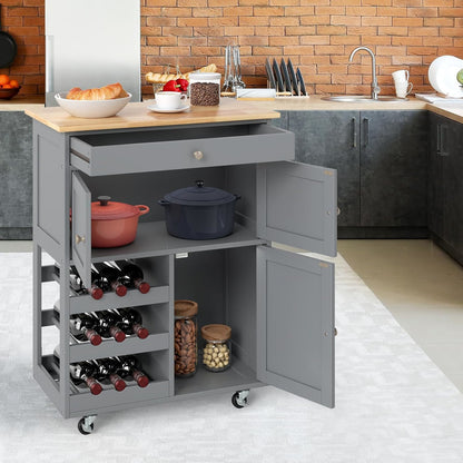 Keukentrolley – Serveerwagen – Keukenwagen – Opbergtrolley – Rolwagen – Houten Frame – 3 Lagen Met Lade – Wieltjes – Compact 87x67x37 cm – Massief Dennehout & MDF
