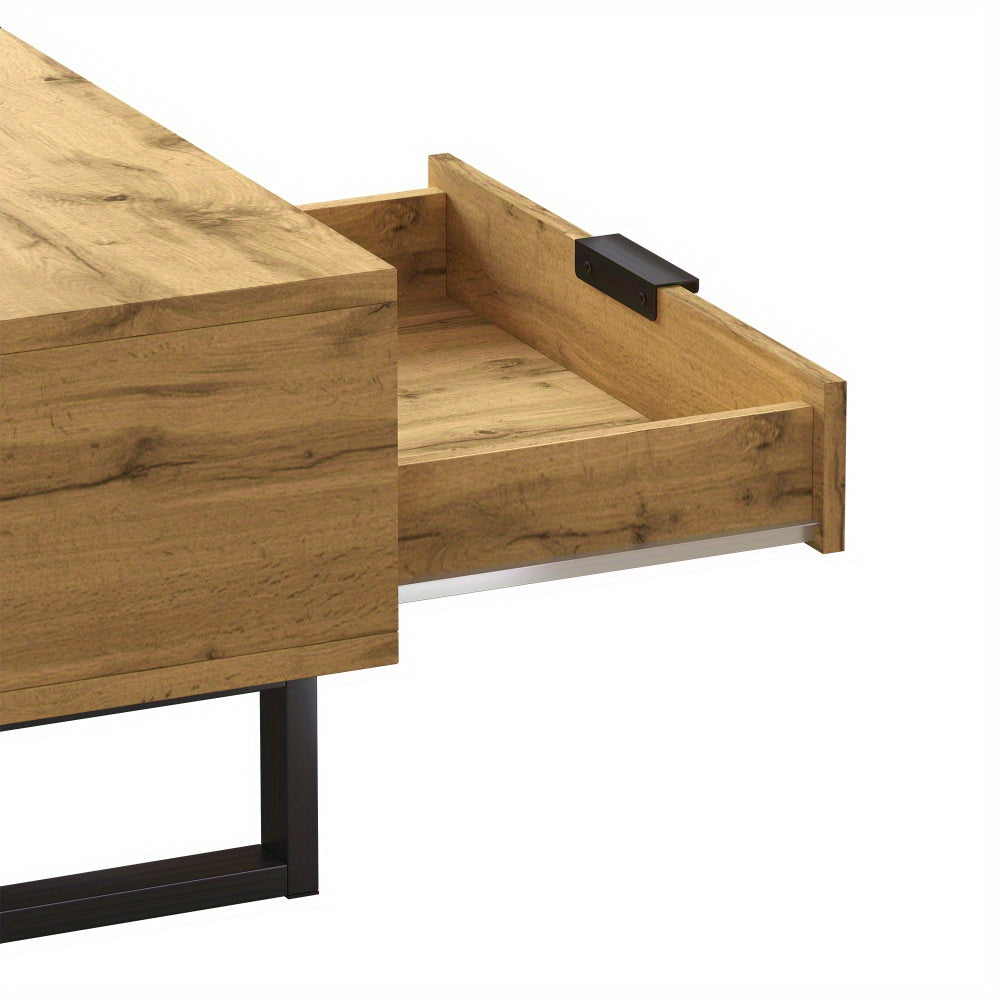 Salontafel – Woonkamertafel – Koffietafel – Bijzettafel – Tafel Met Lades – Burlywood Kleurvlakken – Hardhout En Metaal – Met Opbergruimte