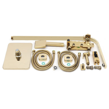 Doucheset – Regendouche – Handdouche – Badkraan – Bidetfunctie – Massief Messing – Thermostatische Mengkraan – 22,86x22,86 cm Grote Hoofddouche – Muurmontage