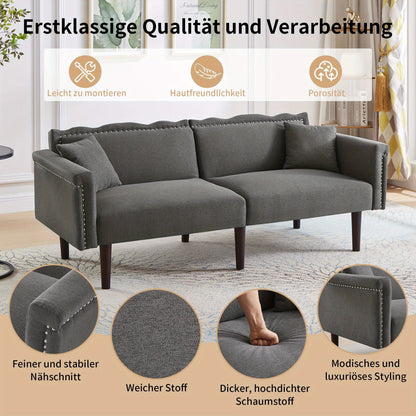 2-In-1 Bankbed – Slaapbank – Sofa Bed – Bedbank – Bank Sleeper – Verstelbare Rugleuningen – Houten Frame Donker Walnoot – Grijs – Comfortabel Schuim