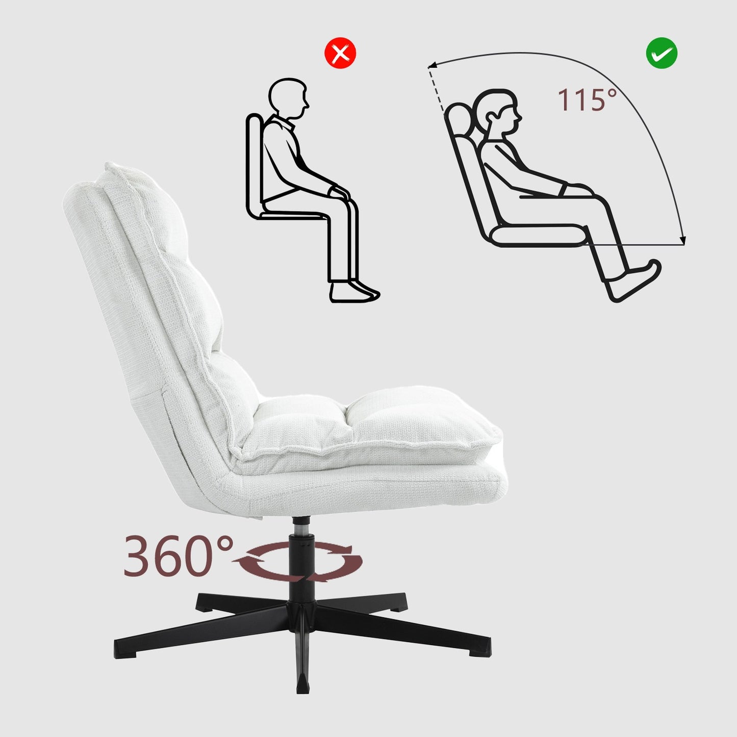 Draaifauteuil – Lounge Chair – Fauteuil – Relaxstoel – Zithoekstoel – Wit – Inklapbare Rugleuning – 360° Draaifunctie