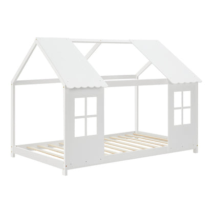 Kinderbed – Huisjesbed – Kinderbedden – Eenpersoonsbed – Speelbed – Massief Hout – Semi-Open Ontwerp – 140x200 cm – Wit