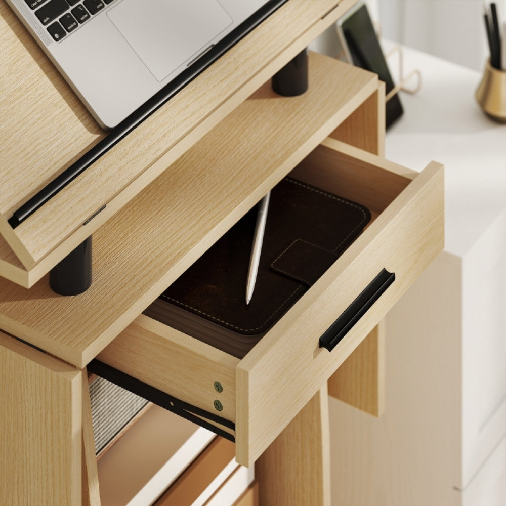 Presentatiewagen – Mobiel Presentatiepodium – Laptoptafel – Podium met Opbergruimte – Verrijdbaar Trolley – Inklapbare Zijpanelen – Stevig Hout – Ergonomische Hoogte 117 cm