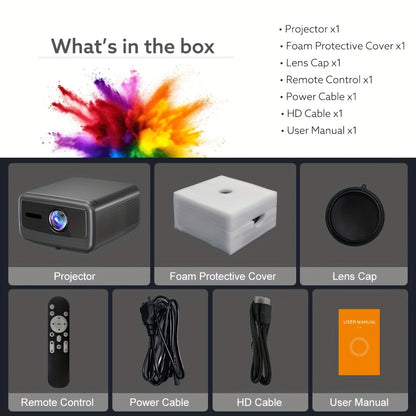 Projector – Beamer – Mini Beamer – Home Cinema – Smart Projector – Full HD 1920x1080 – Android 12 & 3000 ANSI Lumen – Draadloos WiFi & Bluetooth – Compact Donkergrijs Design