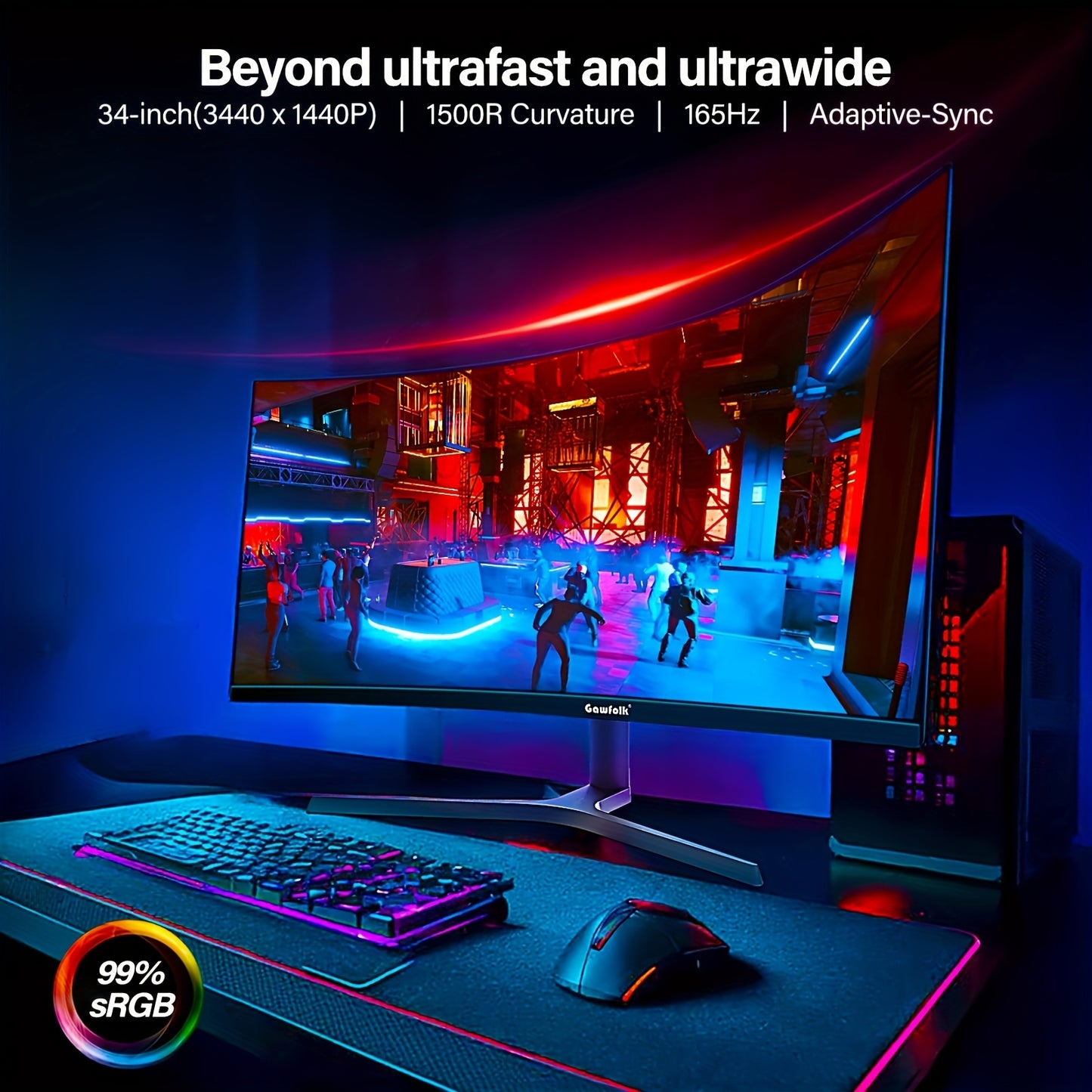 34 Inch Curved Ultrawide Monitor – Gaming Monitor – PC Monitor – Widescreen Monitor – Breedbeeldscherm – 165Hz Refresh Rate – WQHD 3440x1440 Resolutie