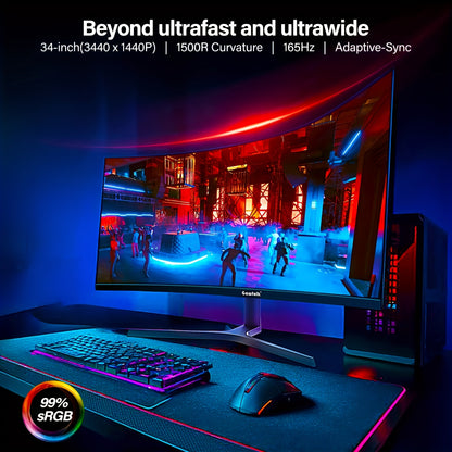 34 Inch Curved Ultrawide Monitor – Gaming Monitor – PC Monitor – Widescreen Monitor – Breedbeeldscherm – 165Hz Refresh Rate – WQHD 3440x1440 Resolutie