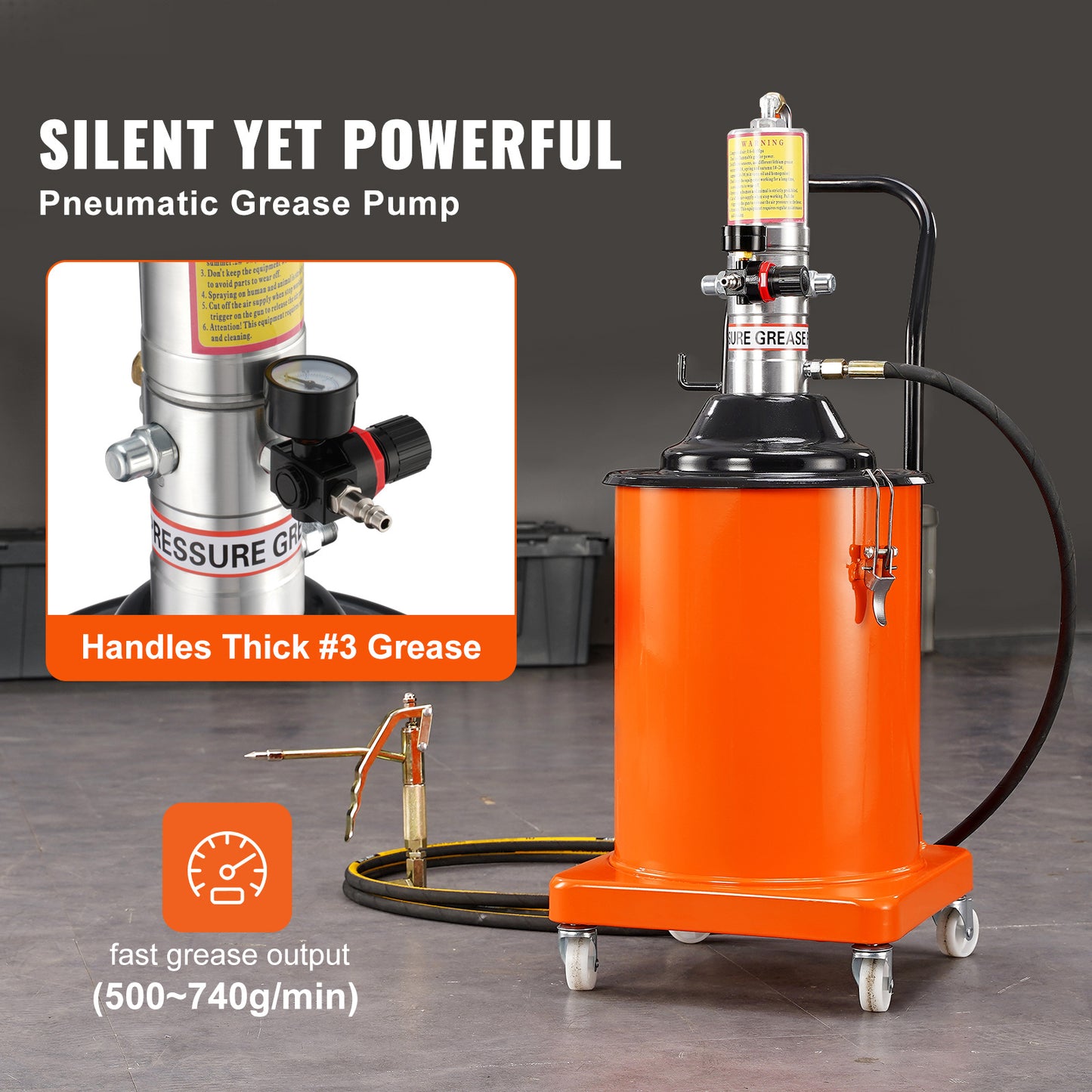 Vetspuit – Vetpomp – Pneumatische Vetspuit – Smeerpomp – Luchtbediende Vetpomp – 20 Liter Capaciteit – 13 ft Hoge Drukslang