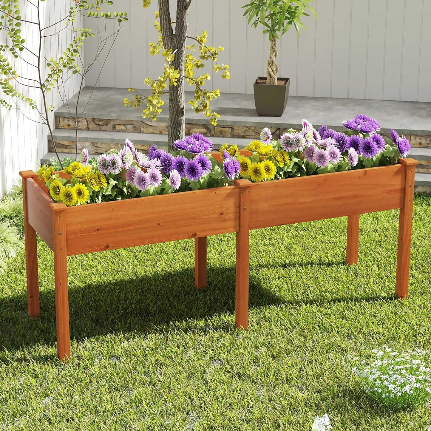 Plantenbak – Bloembak – Moestuinbak – Tuinbak – Kweekbak – Verhoogde Houten Bak 184x58x77 cm – Duurzaam Vurenhout Met Drainage