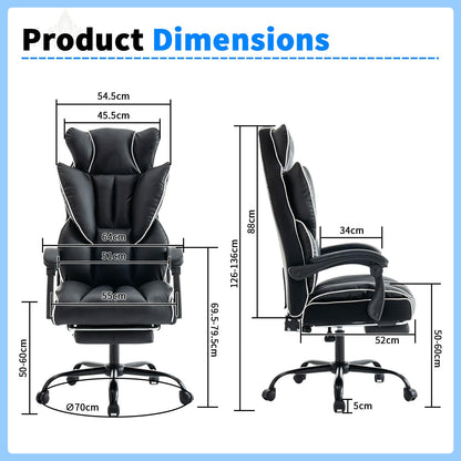 Gamingstoel – Gamestoel – Gaming Chair – Game Stoel – Bureaustoel – Ergonomisch – Verstelbare Hoogte – PU Leder – Zachte Schuimvulling – Stevige Rugleuning – 5-Wiel Basis – Geschikt Voor Volwassenen En Tieners – Geschikt Voor Tapijt