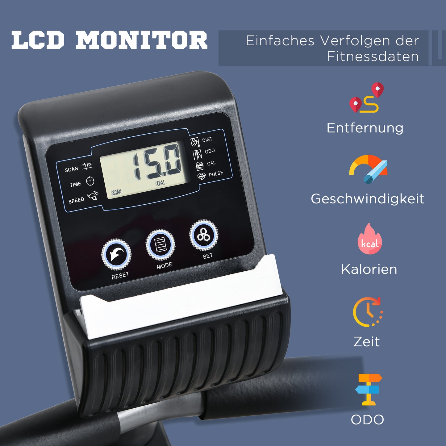 Ligfiets – Hometrainer – Fitnessfiets – Cardiotrainer – Ergometer – Verstelbare Rugleuning – 8 Weerstandsniveaus – LCD-Display – Hartslagsensor – Grijs-Silver – Draagvermogen 110 kg