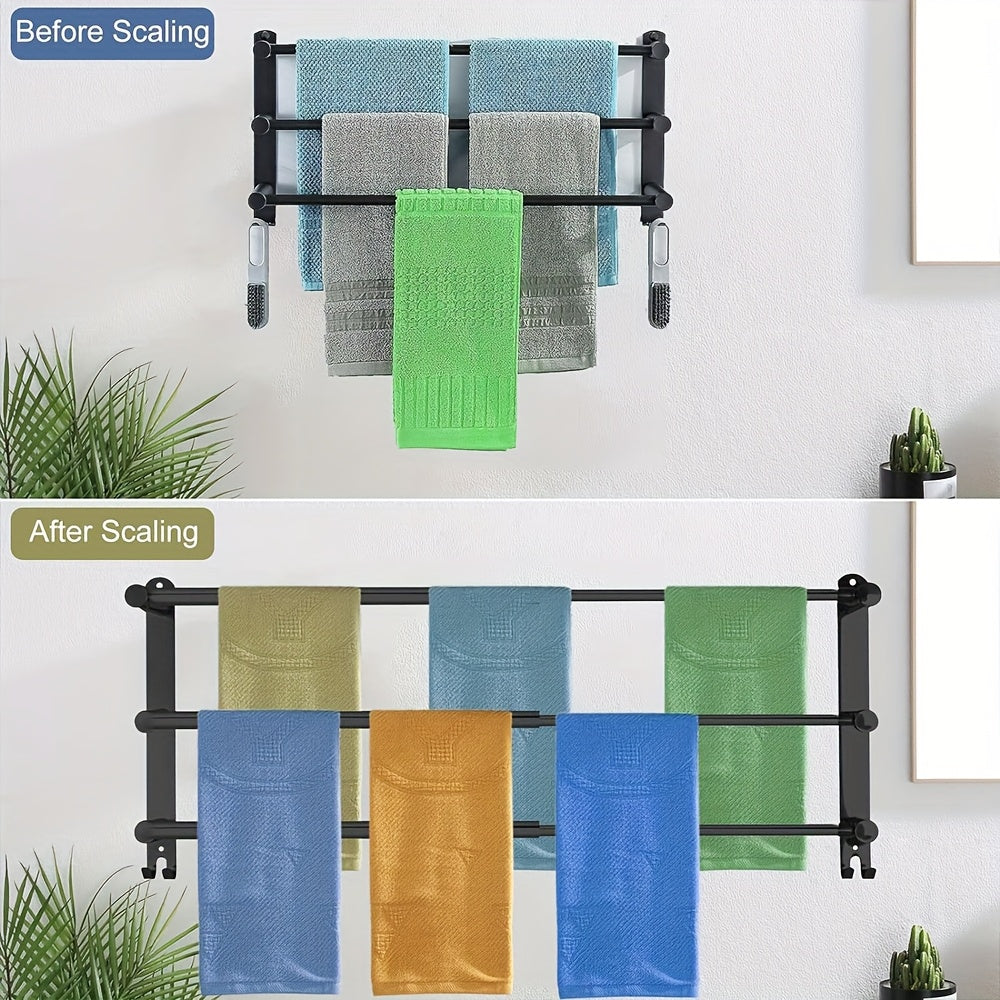 Uittrekbare Handdoekhouder – Handdoekrek – Wandhanddoekhouder – Handdoekstang – Badhanddoekhouder – Verstelbaar 43-75 cm – Matzwart RVS