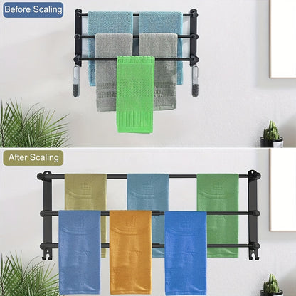 Uittrekbare Handdoekhouder – Handdoekrek – Wandhanddoekhouder – Handdoekstang – Badhanddoekhouder – Verstelbaar 43-75 cm – Matzwart RVS