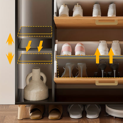 Schoenenkast – Schoenenrek – Schoenopberger – Halmeubel – Opbergkast – Smal Design – Zwart Hardhout – Uittrekbare Lade – Voor Circa 12-15 Paar Schoenen
