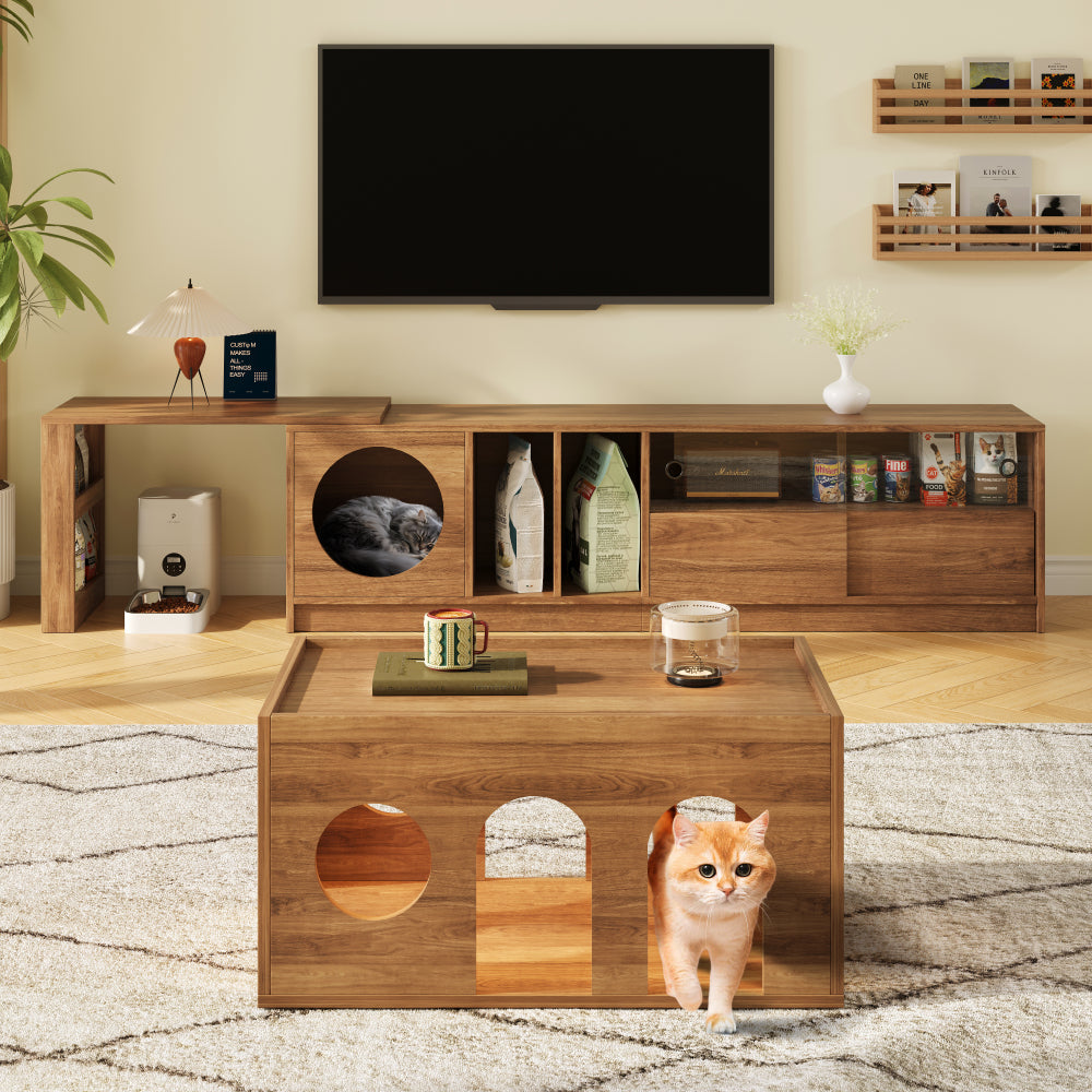 Krabpaal – Kattenkrabpaal – Kattenmeubel – Kattenhuis – Kattenboom – Notenhouten Salontafel – Katvriendelijk Ontwerp – 80x50x40 cm