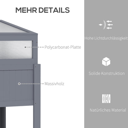 Houten Verhoogde Tuinbak – Koude Kas – Groentebak – Kruidenbak – Tomatenkas – Grijs – Polycarbonaat Afdekking – 120 x 54 x 122 cm