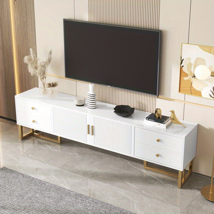 TV-meubel – TV-kast – Televisiemeubel – Media Meubel – Lowboard – Modern Design – Glanzend Wit MDF – Gouden Accenten – 178 cm – Ruime Opbergruimte met Laden
