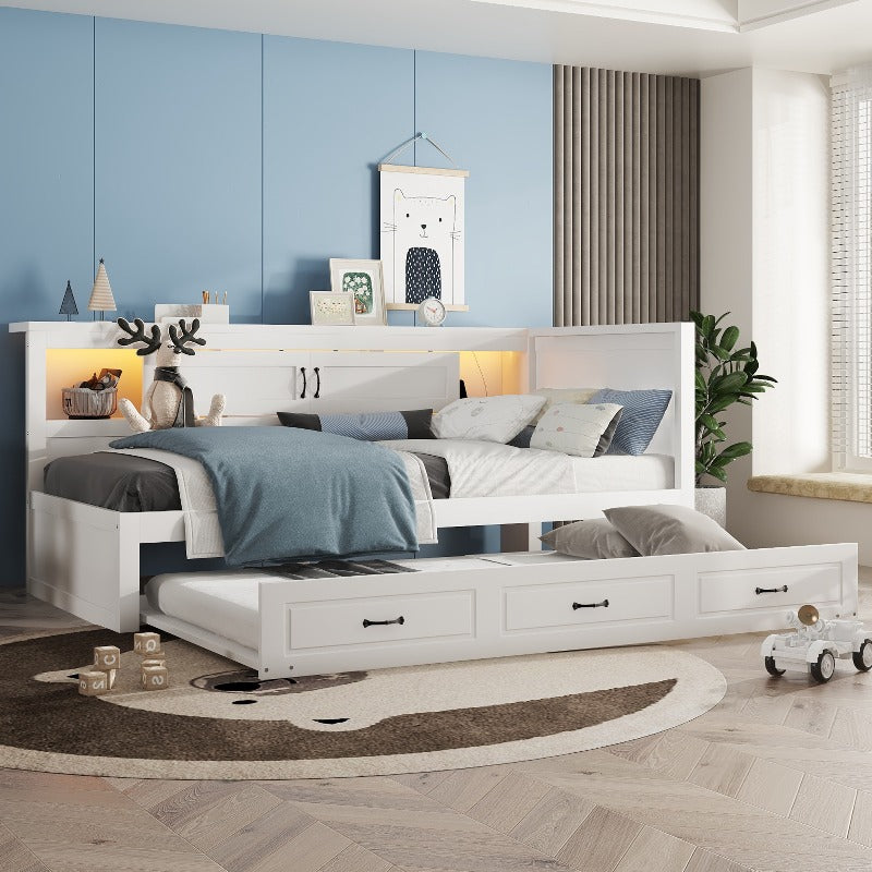 Bankbed – Slaapbank – Bedbank – Logeerbed – Slaapstoel – Modern Wit – Uitschuifbaar 90x200 cm – Opbergruimte Onder Bed Met Wieltjes