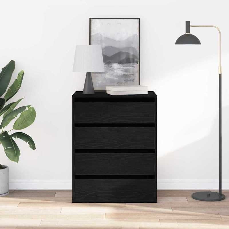 Modern Black Oak Chest of Drawers - 4-Drawer Heavy-Duty Wood Storage Cabinet with Lockable Shelves/Lockable Cabinet (Engineered Wood), Black & Oak, Minimalist Dresser for Bedroom, Living Room, Office Organizer (Easy Assembly,
