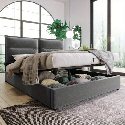 Twijfelaarbed – Tweepersoonsbed – Bedframe – Opbergbed – Bed Met Matras – Hydraulisch Hefmechanisme – Verstelbaar Hoofdbord – Metaal – 140x200 cm – Ruimtebesparend Design