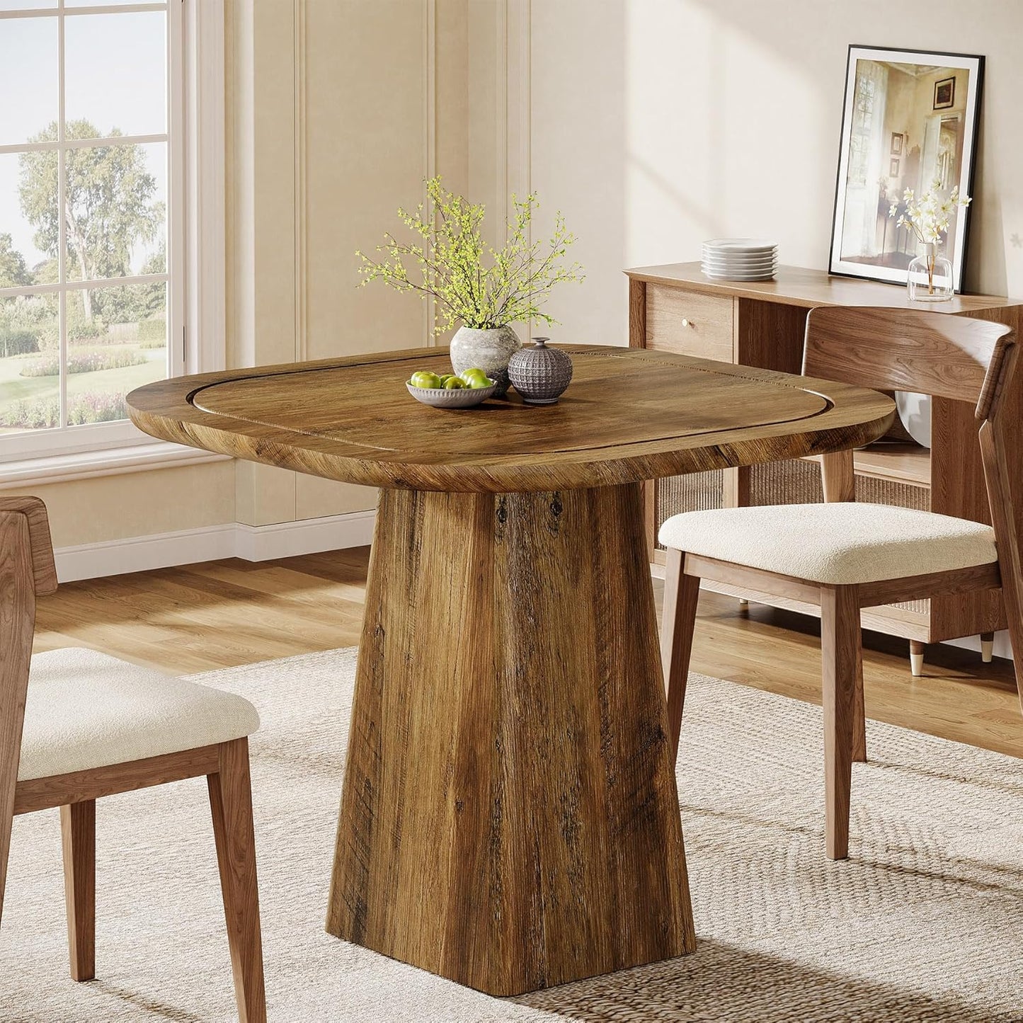 Eettafel Vierkant – Keukentafel – Tafel Voor 2-4 Personen – Bistrotafel – Ontbijttafel – Compact MDF Hout – Zware Pedestal Basis 300kg Draagvermogen