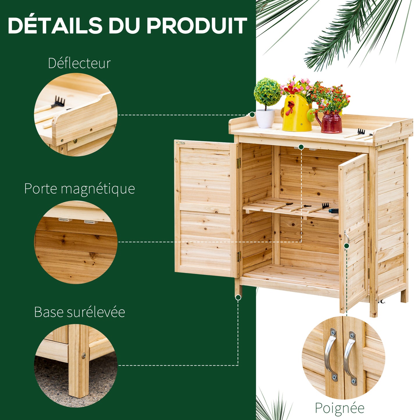 Tuinkast – Tuinopslag – Gereedschapskast – Buitenberging – Opslagkast – Massief Vurenhout – Dubbele Deur Met Plank 83x40x92 cm