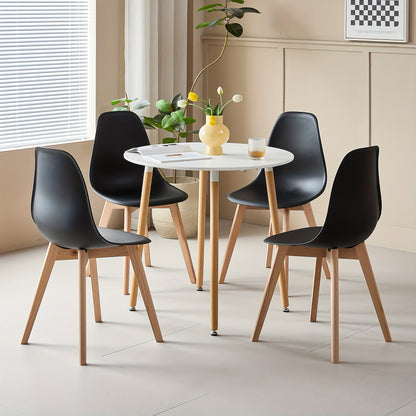 EGoonM 5pcs Scandinavian Modern Dining Table Set with 4 Chairs - White MDF & Beech Wood Tabletop, Space-Saving Compact Kitchen/Dining Room Furniture, White/Black/Grey/Khaki Chairs, Modern Minimalist Table & 4 Seating for Smal