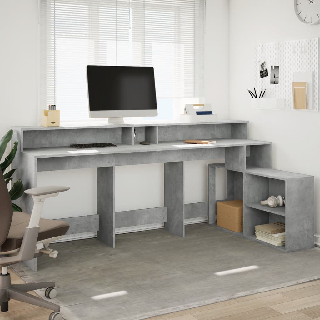 Bureau – Werkplek Desk – Laptoptafel – Computertafel – Schrijftafel – Betongrijs – RGB LED Verlichting – Duurzaam Behandeld Hout