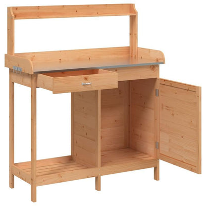 Tuinwerkbank – Buitenwerkbank – Werktafel – Tuinmeubel – Tuinkast – Stevig Vurenhout – Ruim Werkblad 110,5x45 cm – Bruin