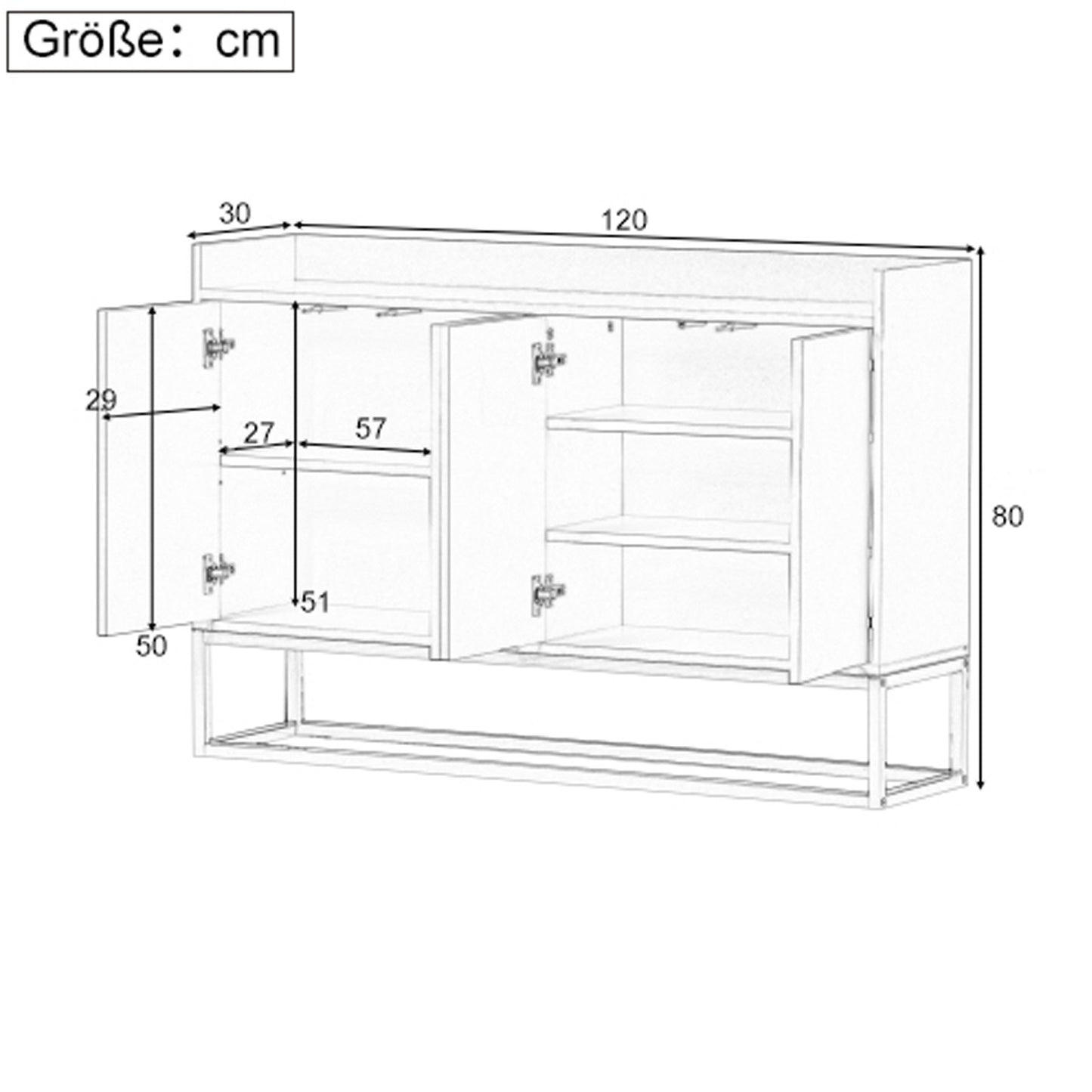 Sideboard – Dressoir – Opbergkast – Buffetkast – Kast – Greeploos Design – Verstelbare Planken – Metaalpoten – Wit – 120x30x80 cm