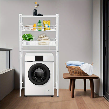 3-Tier Iron Laundry Room Storage and Organizer Standing Shelf | White, Multipurpose Use, GDRASUYA10 Brand, Floor Mounted, Utility Racks