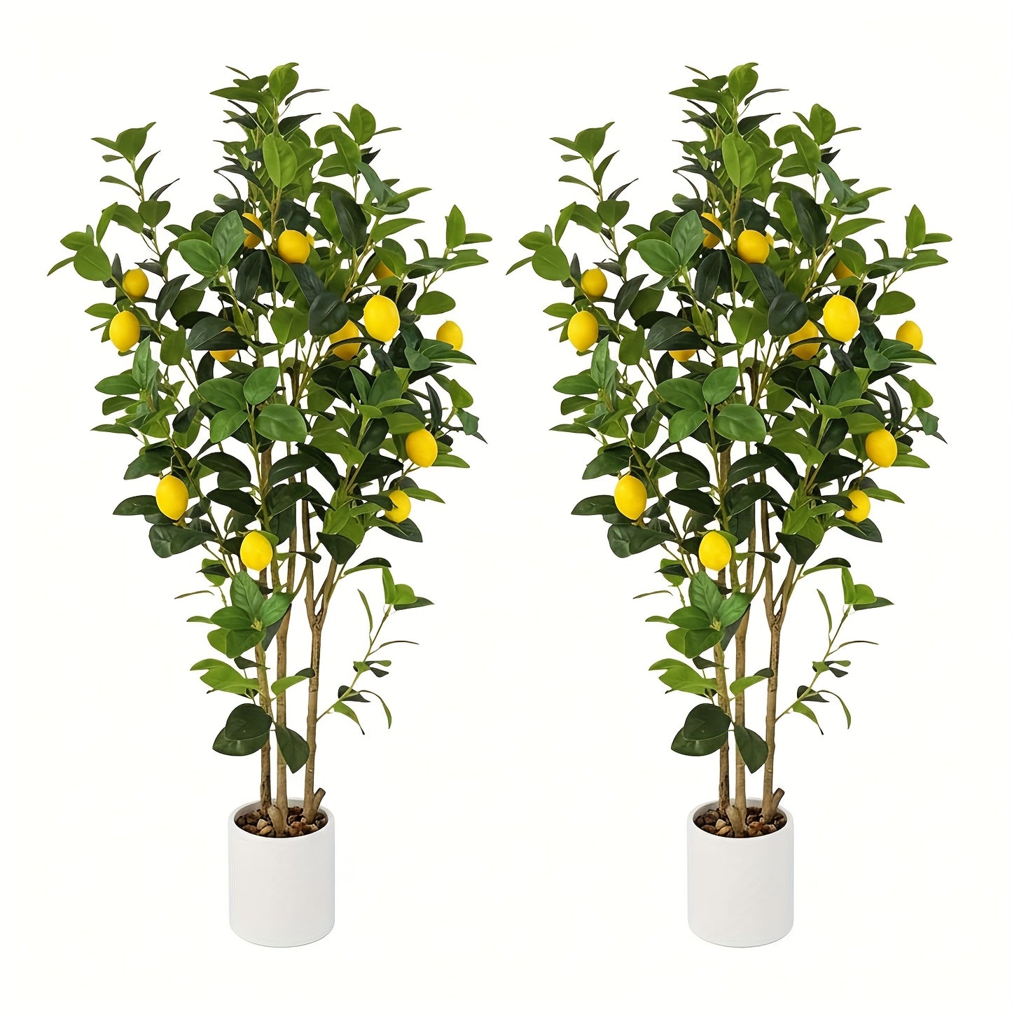 Kunstlemonboom – Nep Citroenboom – Kunstcitroenboom – Kunstplant – Kunstbomen – Set van 2 – 122 cm Hoog – Inclusief Witte Potten