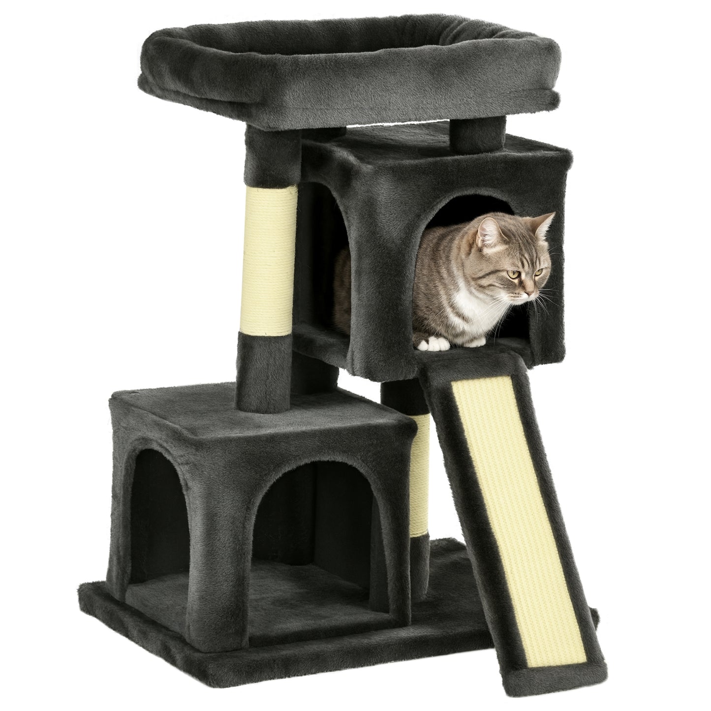 83 cm Small Cat Scratching Post with Sisal Columns, Cat Climbing Tree, Cat Furniture Play Tree for Small Cats, Dark Gray