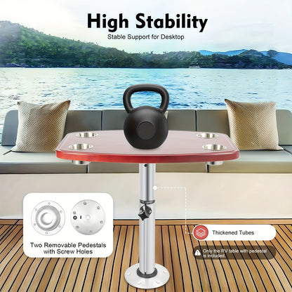 Verstelbare Caravan Tafel – Campingtafel – Campertafel – Boottafel – Yacht Tafel – Massief Hout & Aluminium – 4 Bekerhouders – Draagvermogen 25 KG – Donkerbruin met Zilver