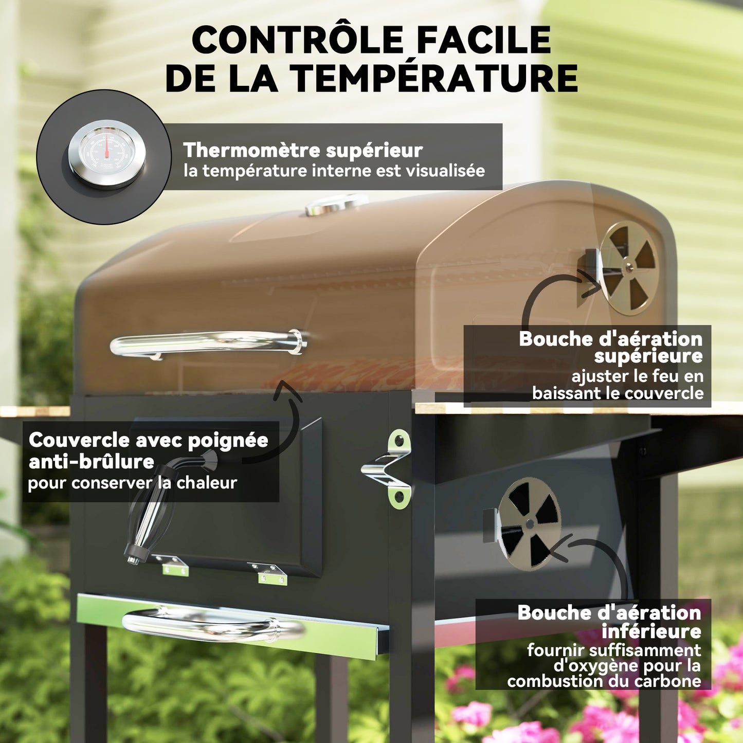 Houtskoolbarbecue – BBQ – Barbecue – Smoker – Grill – Verstelbaar Kolenrooster – Ingebouwd Thermometer – Compact Met Wielen – Met Deksel