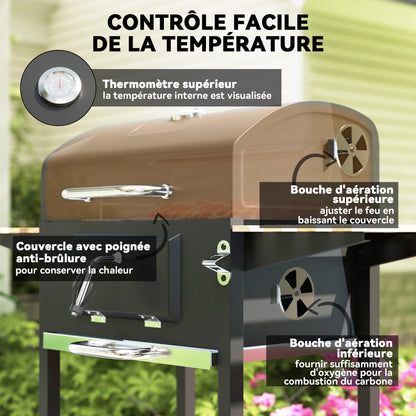 Houtskoolbarbecue – BBQ – Barbecue – Smoker – Grill – Verstelbaar Kolenrooster – Ingebouwd Thermometer – Compact Met Wielen – Met Deksel
