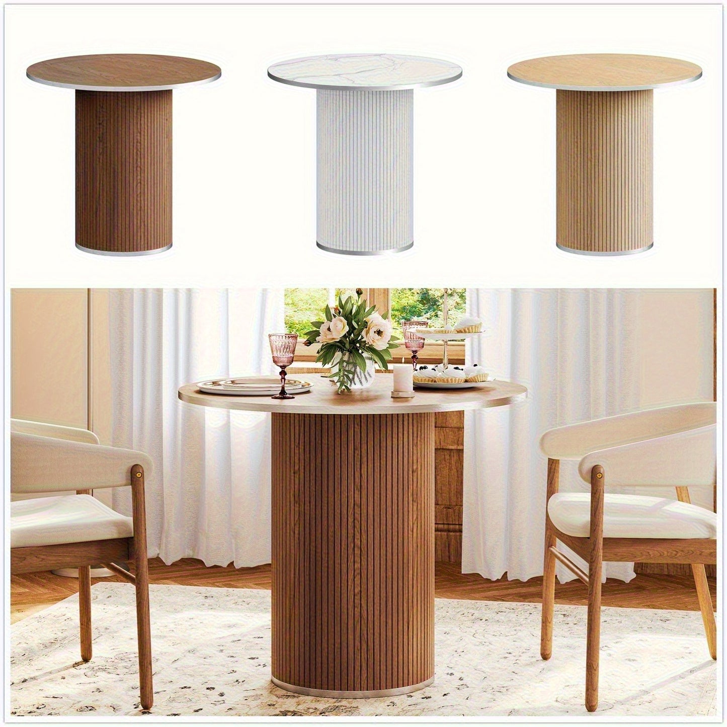 Salontafel – Koffietafel – Bijzettafel – Woonkamertafel – Tafel met Krukjes – Wit Marmer – Modern Rond Design – Compact en Praktisch