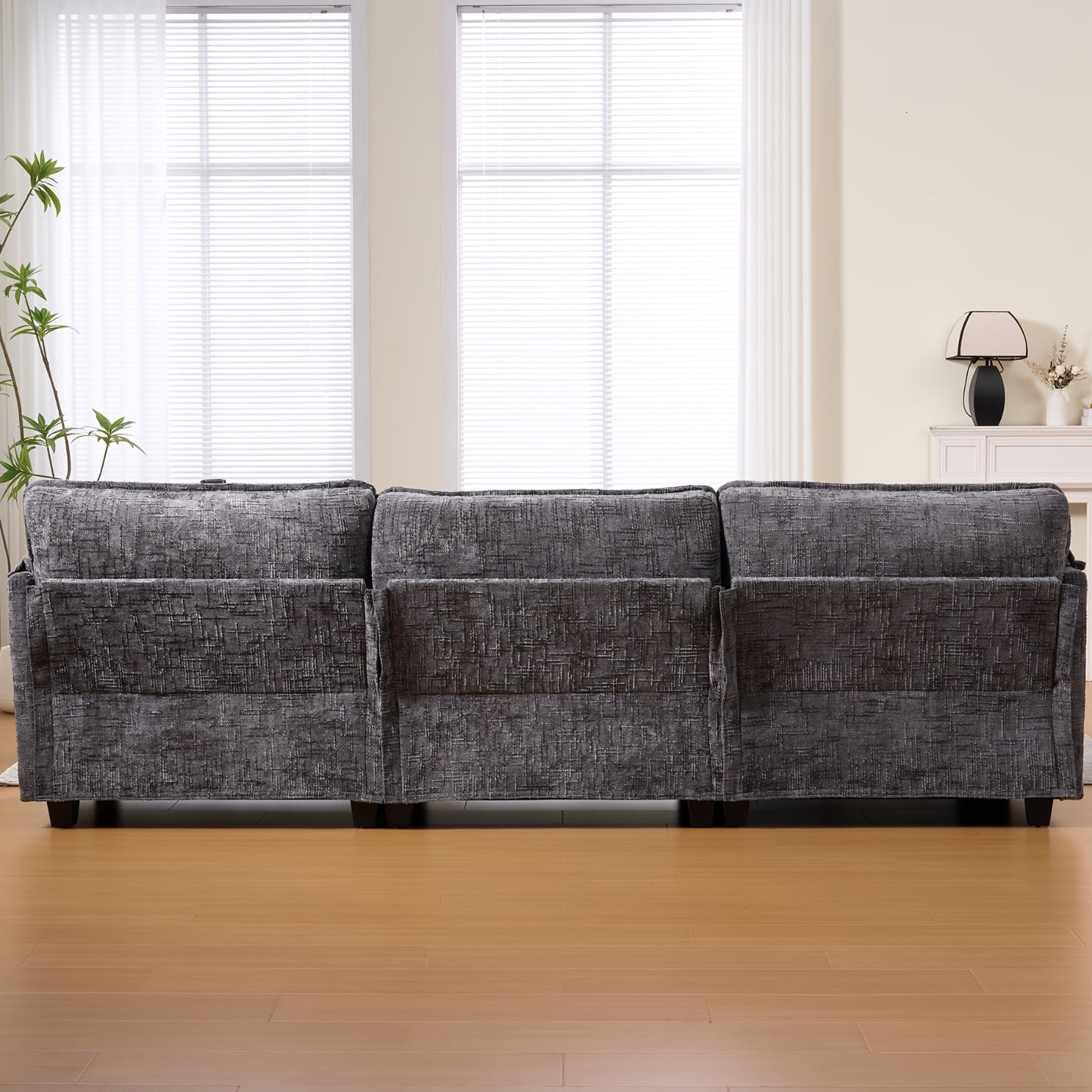 Tweezitsbank – 2-Zitsbank – Loveseat – Bankstel – Moderne Grijze Sofa – Zijvakken Voor Opbergruimte – Afneembare Ottoman – Duurzaam Bambushout