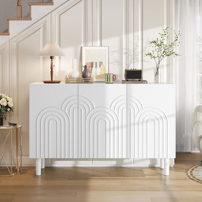Sideboard, 120 x 38.5 x 79cm Cutlery cabinet, three-door living room cabinet, large capacity storage unit, bedroom and living room drawer unit, adjustable shelving cabinet, white finish catering to your diverse requirements.,