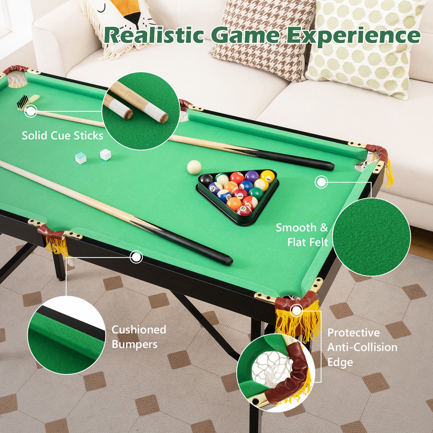 Pooltafel – Biljarttafel – Mini Pooltafel – Tafelbiljart – Speeltafel – Inklapbaar – Compact Formaat 122x64 cm – MDF Met Metalen Frame