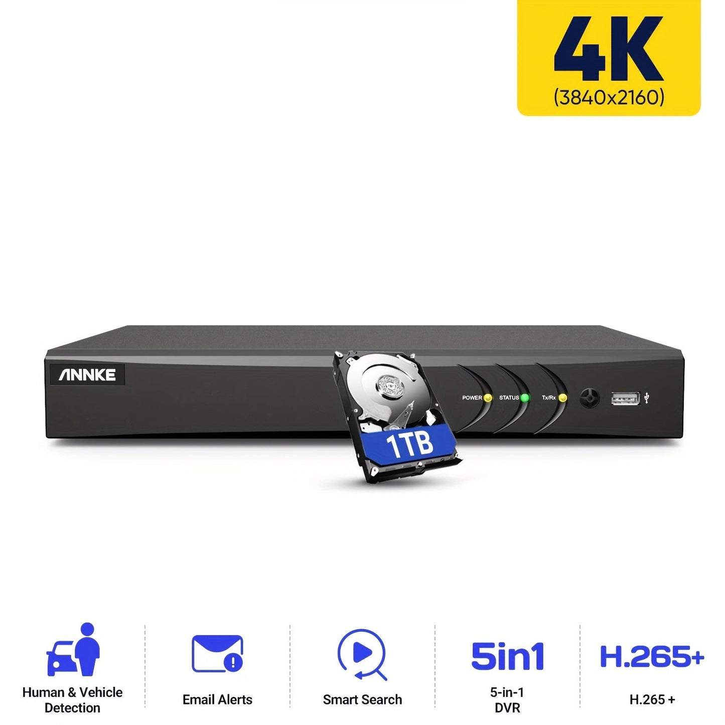 4K Beveiligingssysteem – Videoregistratie – Bewakingscamera – DVR Recorder – Hybrid Camera Systeem – 8 Kanaals – Smart Bewegingsdetectie – 1TB Opslag