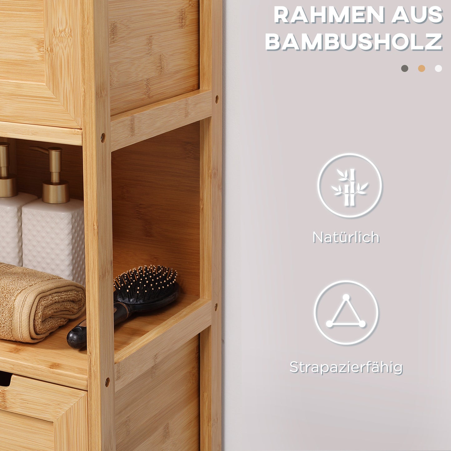 Bamboo Bathroom Cabinet, 1 Shelf, 2 Drawers, 30 Cm X 30 Cm X 90 Cm; Natural